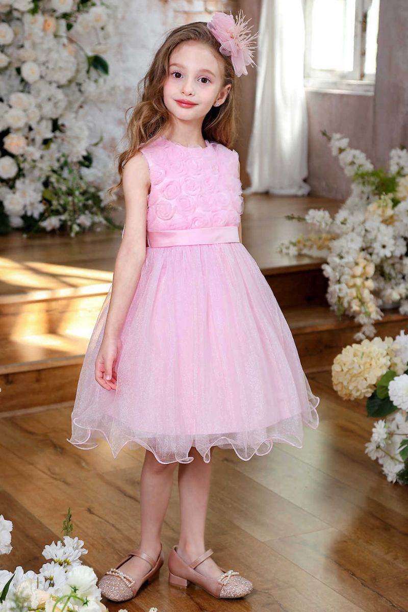 A-Line Midi Tulle Flower Girl Dress CF0360 - COCOMELODY